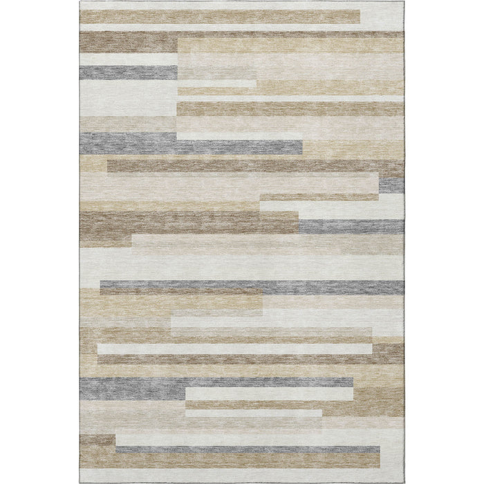 10' X 14' Striped Washable Area Rug With UV Protection (675786) - Ivory / Gray / Beige