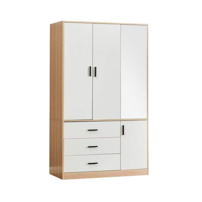 71" Mirro Three Door Three Drawer Combo Dresser - White And Natural