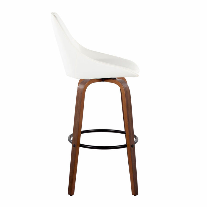 Diana - 30" Fixed-Height Barstool With Swivel And Round Black Metal Footrest (Set of 2) - Walnut Wood