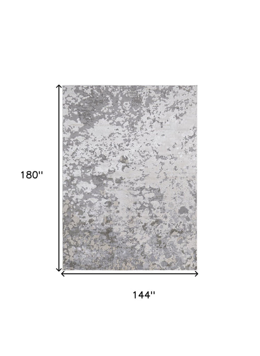 12' x 15' Abstract Stain Resistant Area Rug - Silver Gray And White