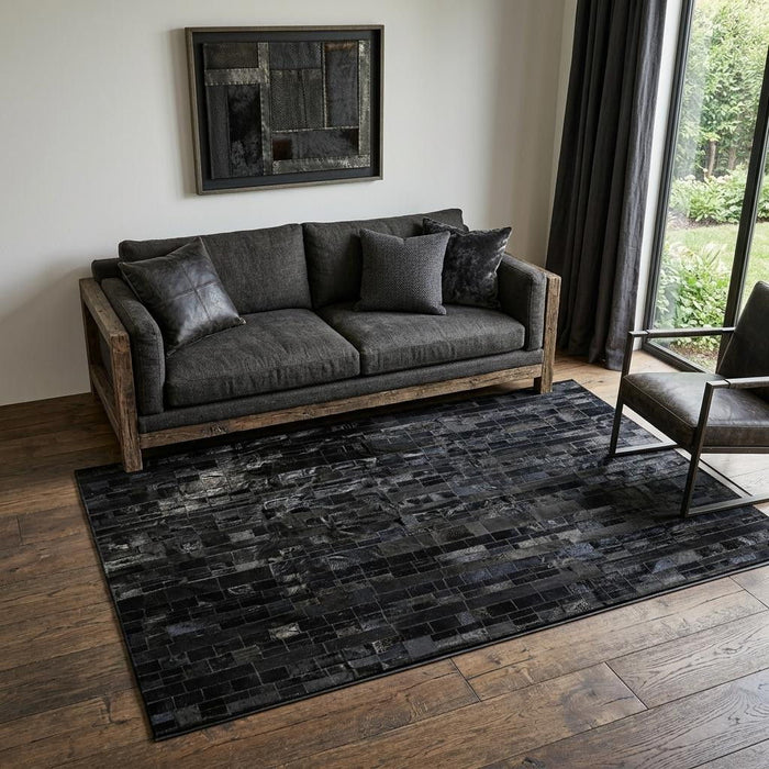 5' X 8' Cowhide Patchwork Area Rug (544490) - Black