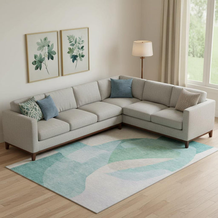 10' X 14' Abstract Washable Area Rug With UV Protection (716707) - Pale Aqua / Beige
