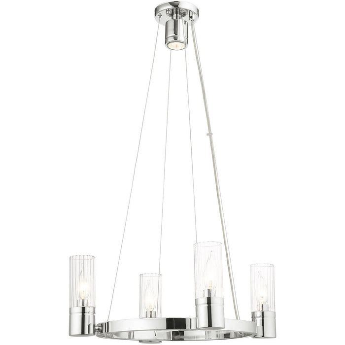 Four Light Metal Dimmable Chandelier With Shades - Silver / Clear