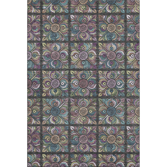 10' X 14' Medallion Washable Area Rug With UV Protection (667679) - Black / Purple / Teal