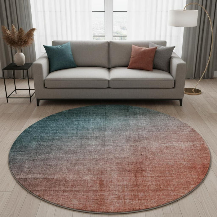 8' Ombre Washable Round Rug With UV Protection (649687) - Teal / Rust