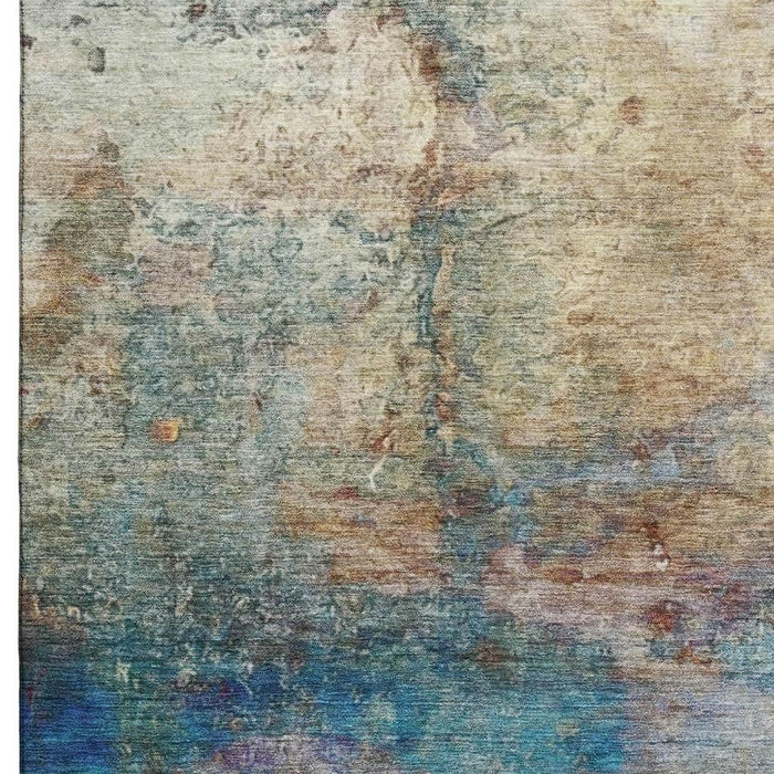 10' X 14' Abstract Washable Area Rug With UV Protection (717797) - Teal / Beige