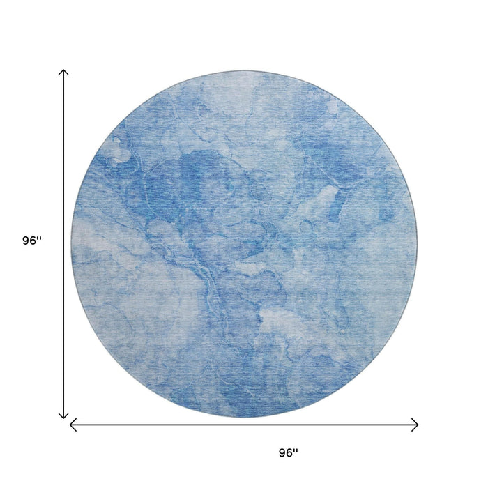 8' Abstract Washable Round Rug With UV Protection (656283) - Blue / Ivory