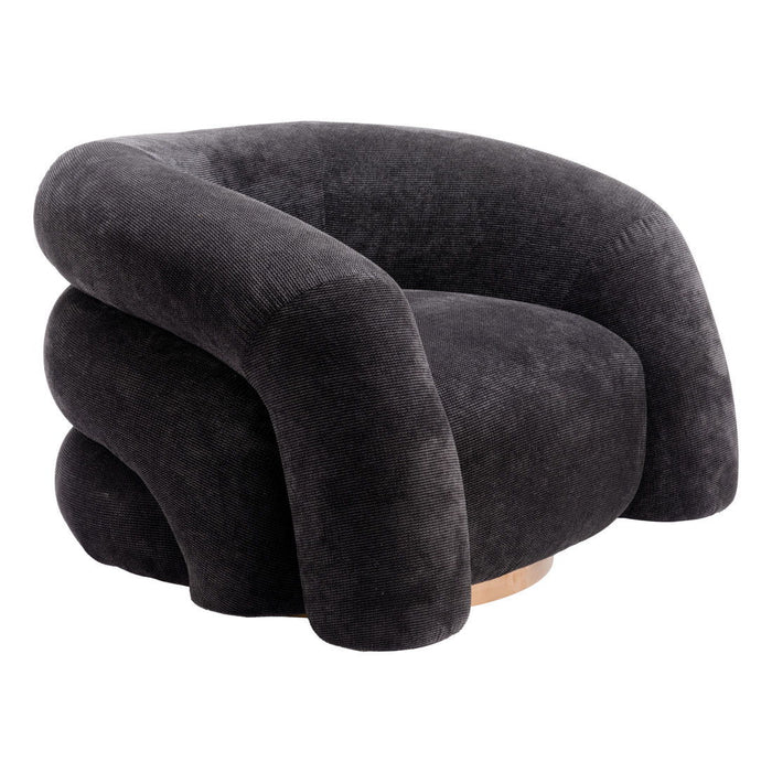 37" Faux Shearling And Upholstered Arm Chair - Black / Gold