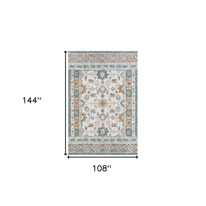9' x 12' Wool Floral Hand Tufted Area Rug - Blue And Ivory
