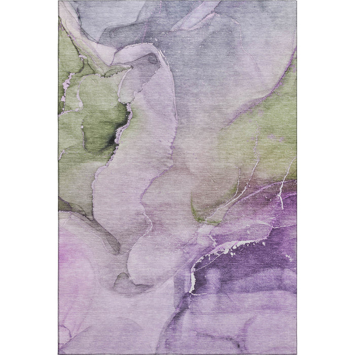 8' X 10' Abstract Washable Area Rug With UV Protection (647342) - Purple / Ivory / Green