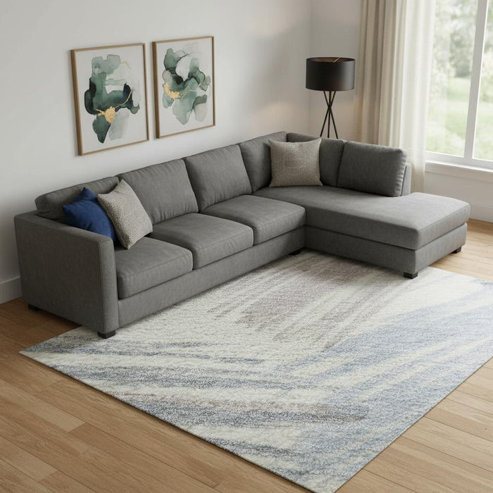 10' X 14' Striped Washable Area Rug With UV Protection (697482) - Ivory / Blue / Taupe