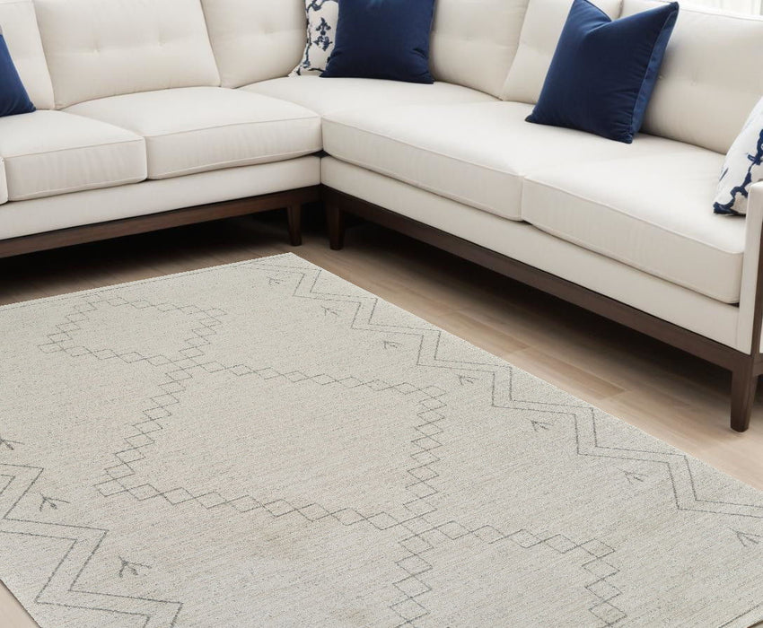 7.9' x 7.9' Modern Abstract Distressed Area Rug - Cream And Beige