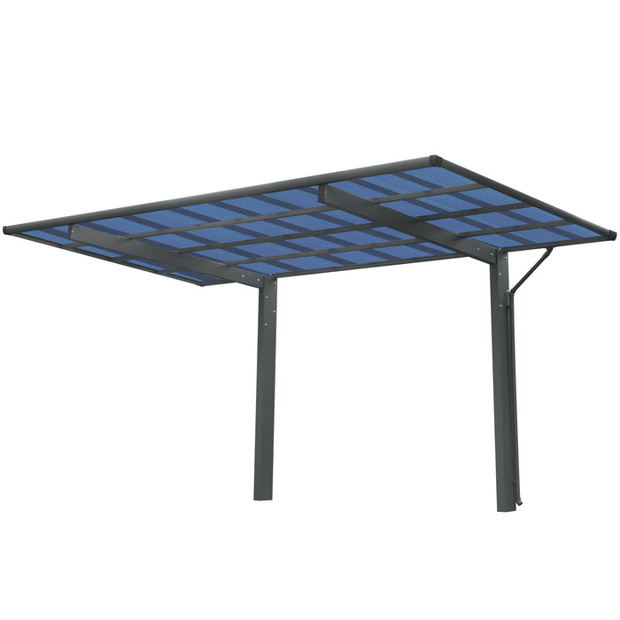 Giga outdoor single carport with aluminum frame and polycarbonate panels, charcoal color, providing shelter for cars and trucks outdoors.