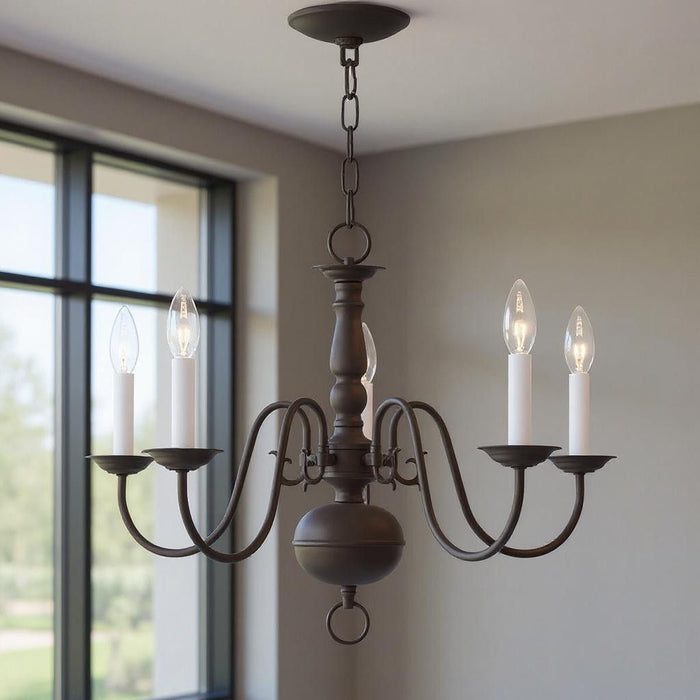 18'' Five Light Dimmable Chandelier With Shades - Bronze