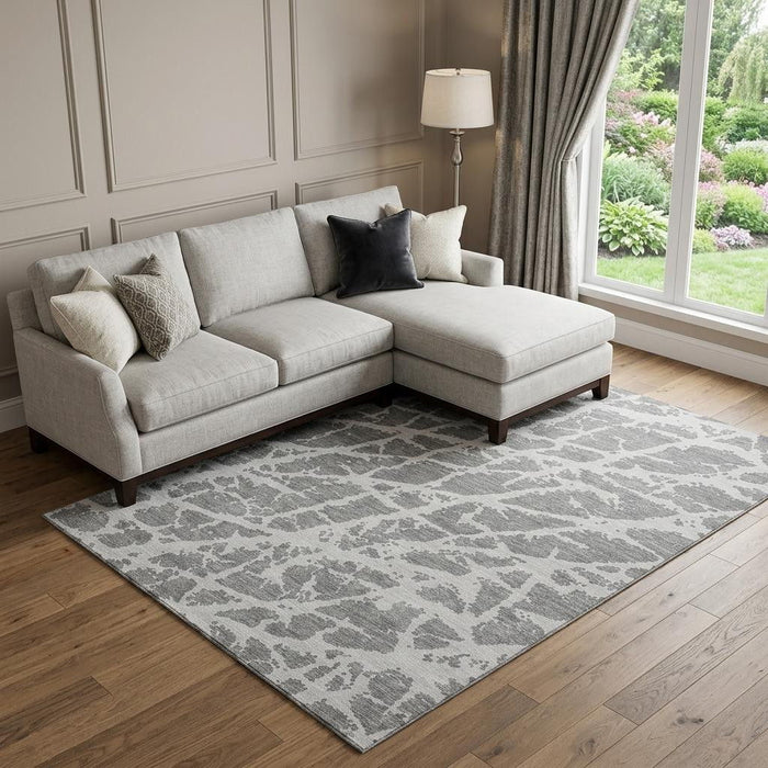 10' X 14' Abstract Washable Area Rug With UV Protection (646536) - Charcoal / Ivory