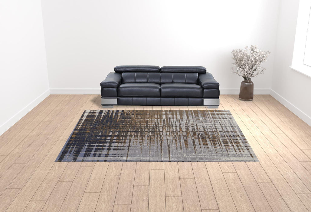 10' x 13' Abstract Power Loom Area Rug - Blue Orange And Gray