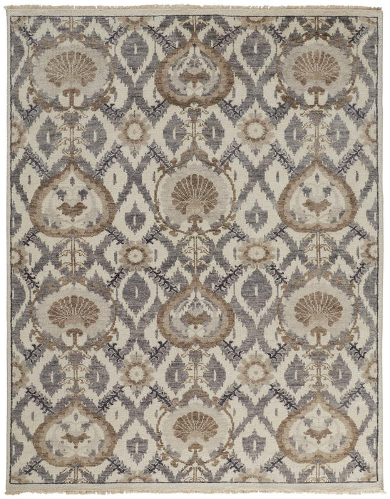 5' x 8' Wool Floral Hand Knotted Stain Resistant Area Rug - Ivory Gray And Taupe