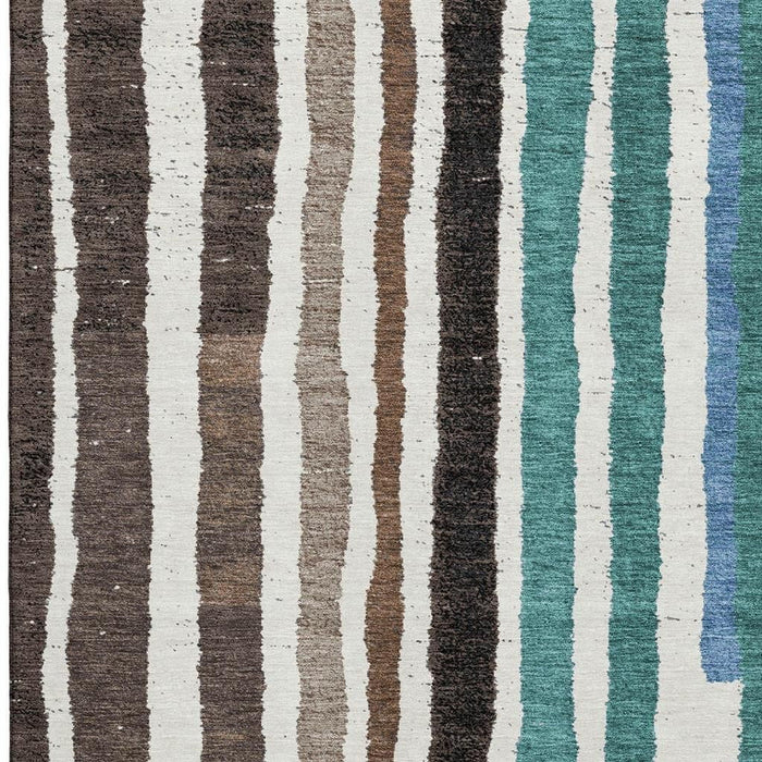 10' X 14' Striped Washable Area Rug With UV Protection (709486) - Brown / Teal / Ivory