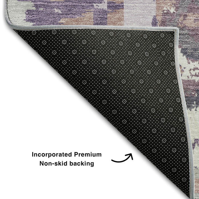 10' X 14' Geometric Washable Area Rug With UV Protection (667861) - Purple / Gray / Lavender
