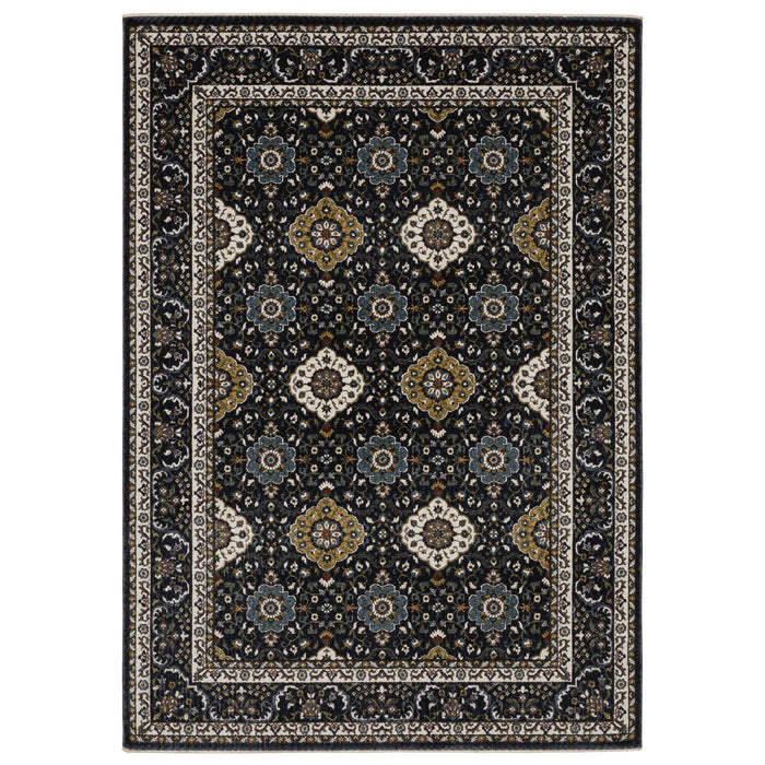 10' X 13' Medallion Area Rug With Fringe - Navy Blue And Gold