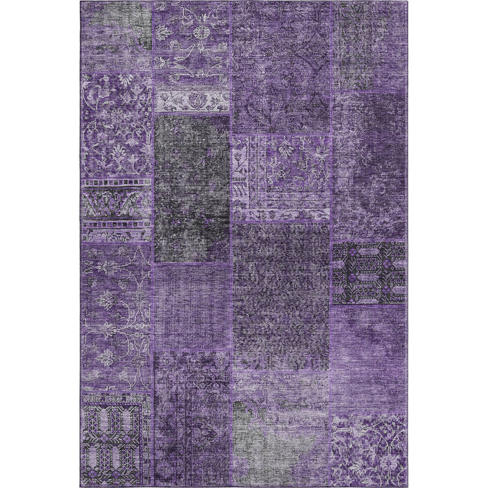 10' X 14' Patchwork Washable Area Rug With UV Protection (655433) - Eggplant / Gray