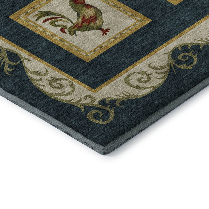 8' Animal Print Washable Round Rug With UV Protection - Midnight And Red