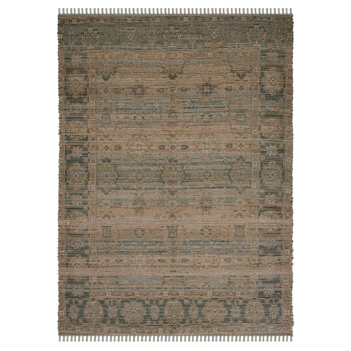 8' X 10' Turquoise Oriental Hand Woven Area Rug With Fringe - Brown