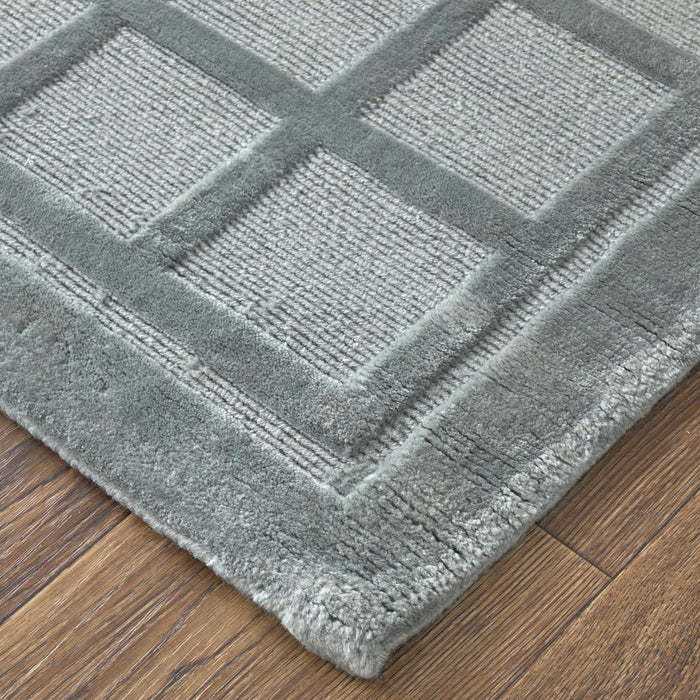 9' X 12' Wool Geometric Hand Knotted Area Rug (744325) - Gray / Blue