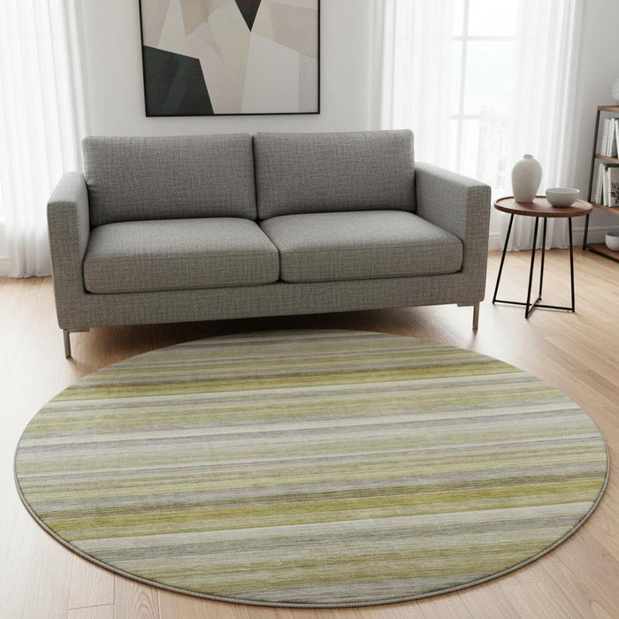 8' Striped Washable Round Rug With UV Protection (648061) - Wheat / Gray / Ivory