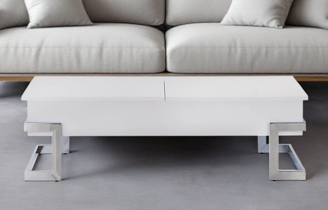 Metal Lift Top Coffee Table - White And Silver