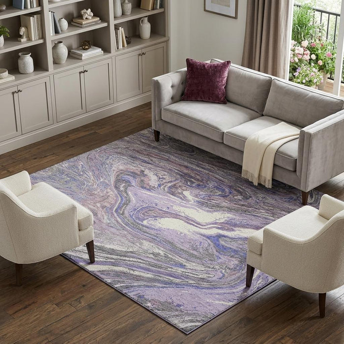 10' X 14' Abstract Washable Area Rug With UV Protection (683123) - Lavender / Gray / Ivory