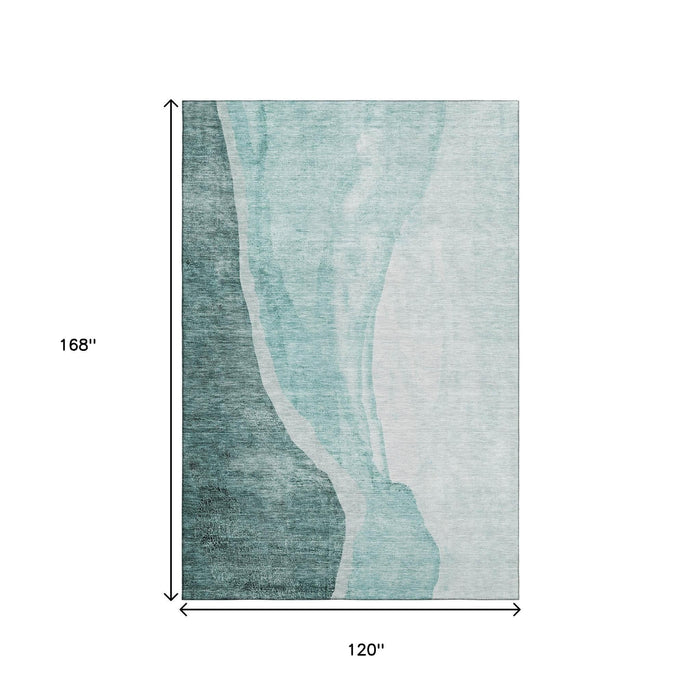 10' X 14' Abstract Washable Area Rug With UV Protection (655337) - Teal / Ivory