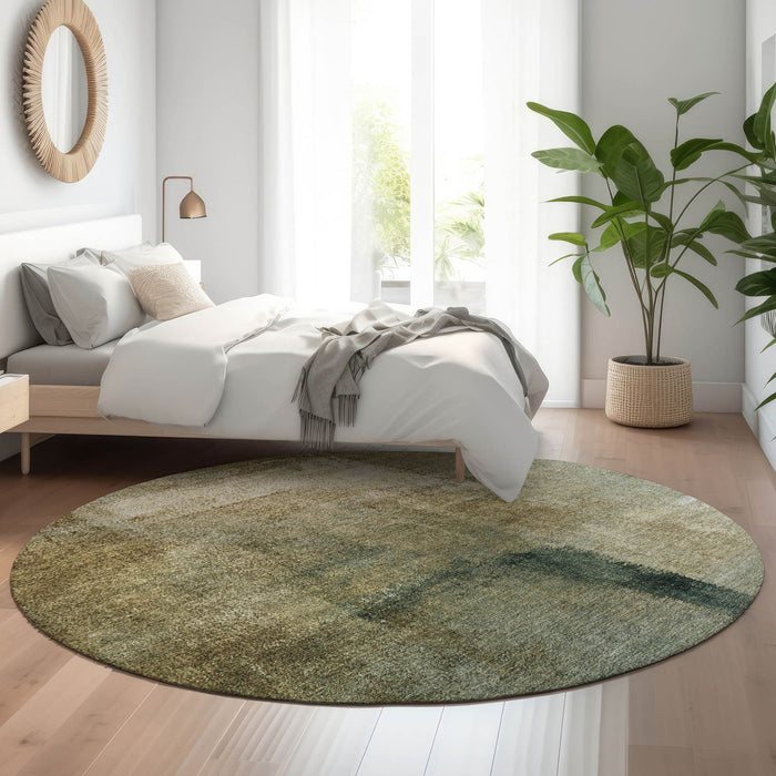 8' Abstract Washable Round Rug With UV Protection - Brown