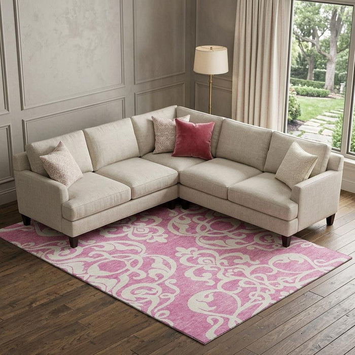 10' X 14' Damask Washable Area Rug With UV Protection (676908) - Blush / Ivory