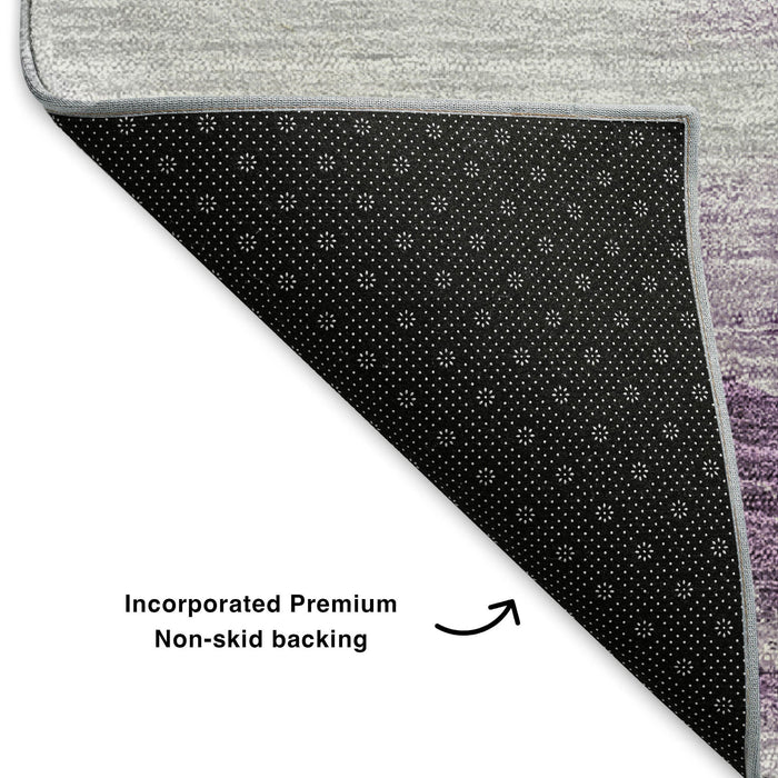10' X 14' Abstract Washable Area Rug With UV Protection (651304) - Purple / Gold / Ivory