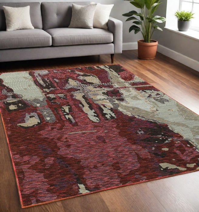 5' x 7' Abstract Power Loom Area Rug - Red And Beige