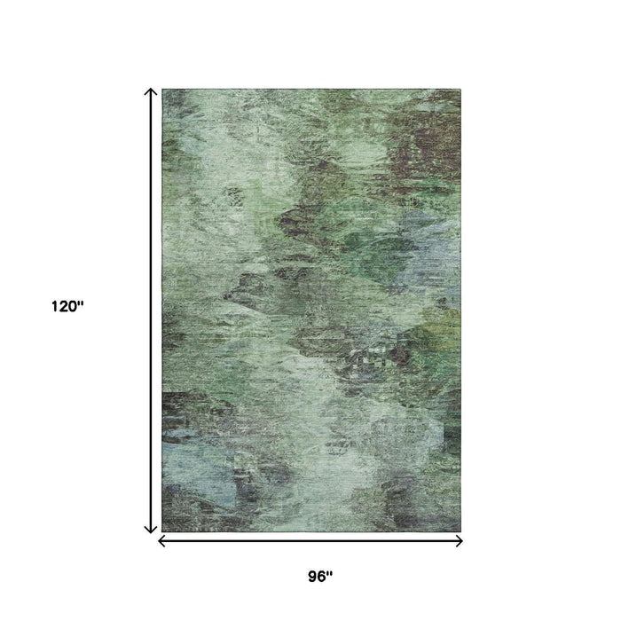 8' X 10' Abstract Washable Area Rug With UV Protection (650636) - Green / Brown / Ivory