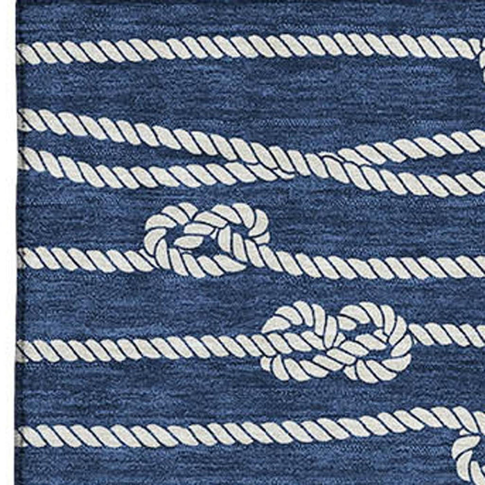 10' X 14' Nautical Washable Area Rug With UV Protection - Navy Blue / Ivory