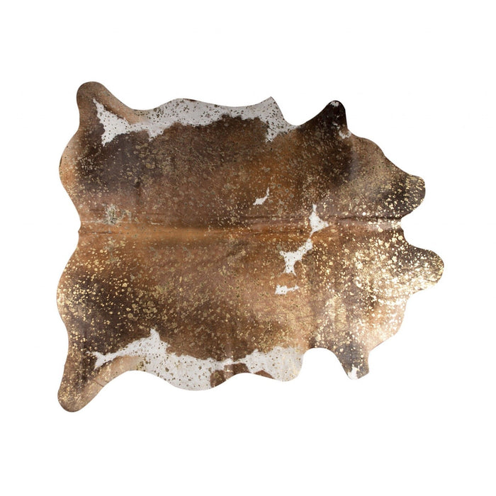 6' x 7' Natural Cowhide Area Rug - Brown White And Gold