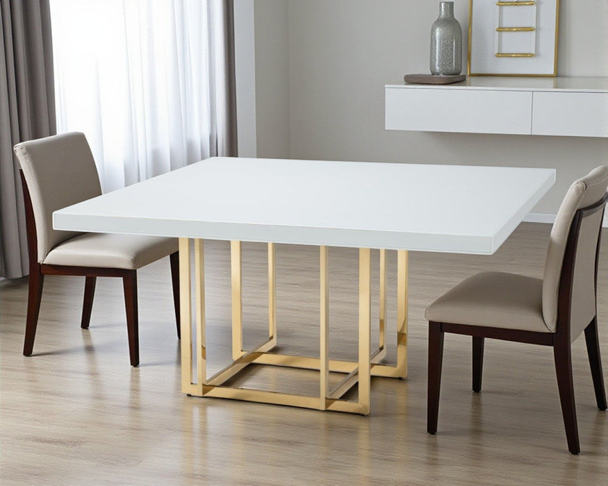 59" Wood And Metal Pedestal Base Square Dining Room Table - White
