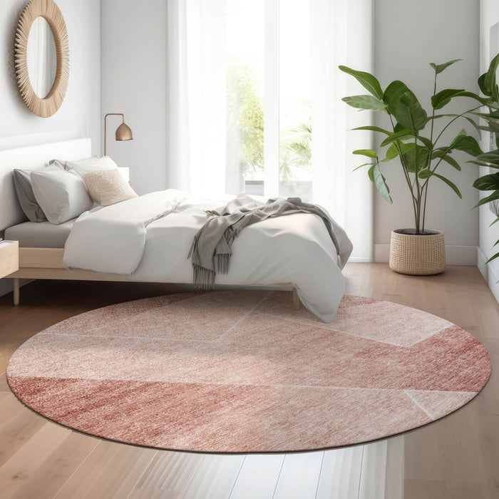 8' Transitional Transitional Geometric Washable Round Rug With UV Protection - Ivory