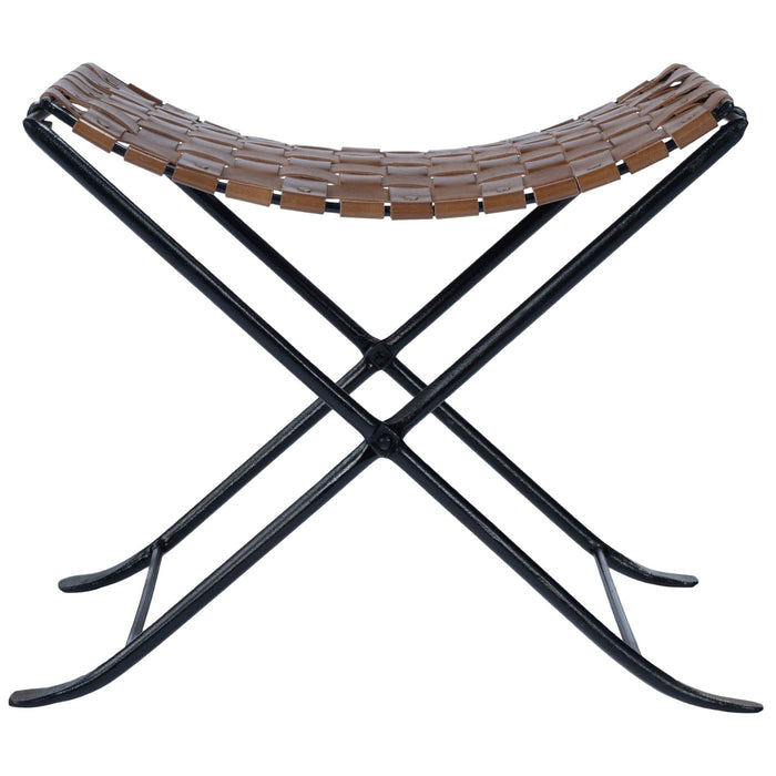 Faux Leather Stool Ottoman - Brown / Black