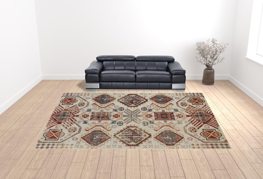 12.8' x 15' Abstract Power Loom Distressed Area Rug - Red Beige