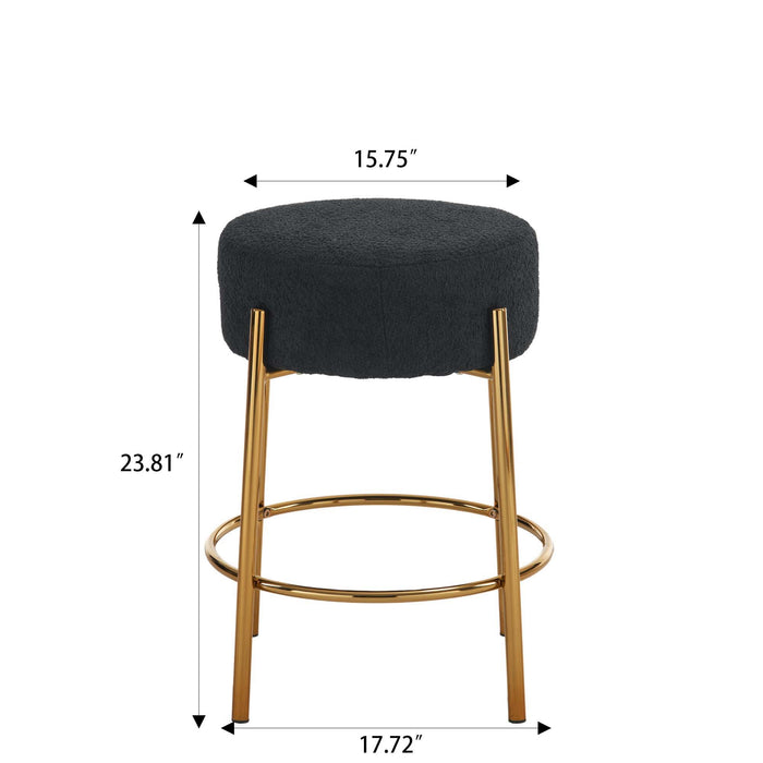 Set of 2 Giga round bar stools with upholstered seats and wooden legs, ideal for kitchens, coffee shops, and bar areas.