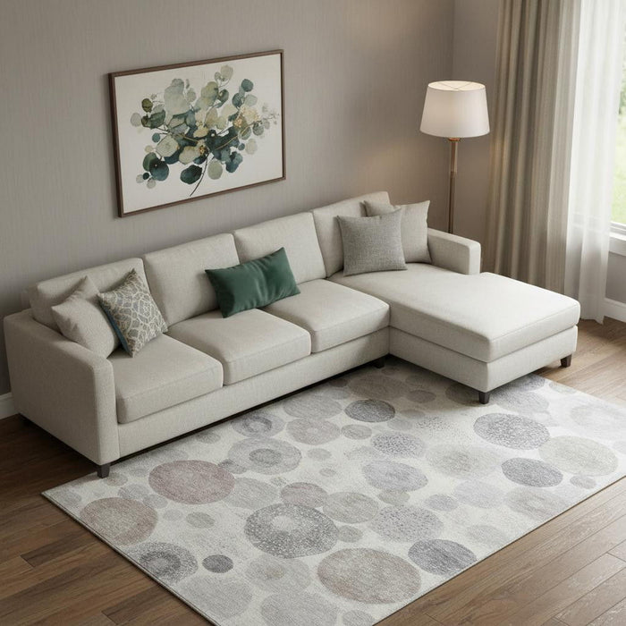 10' X 14' Geometric Washable Area Rug With UV Protection (707305) - Ivory / Gray / Silver