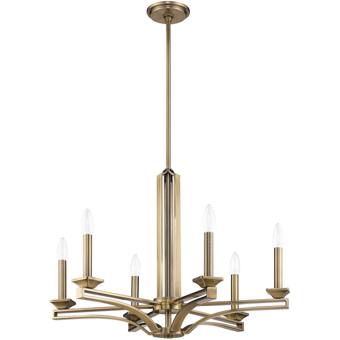 27'' Six Light Dimmable Chandelier With Shades - Antiqued Brass