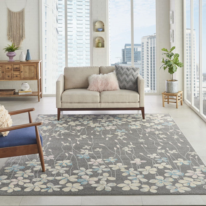 9' X 12' Floral Area Rug - Beige And Gray