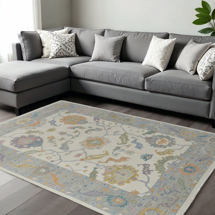 12' X 15' Bohemian Floral Hand Knotted Area Rug With Fringe - Gray
