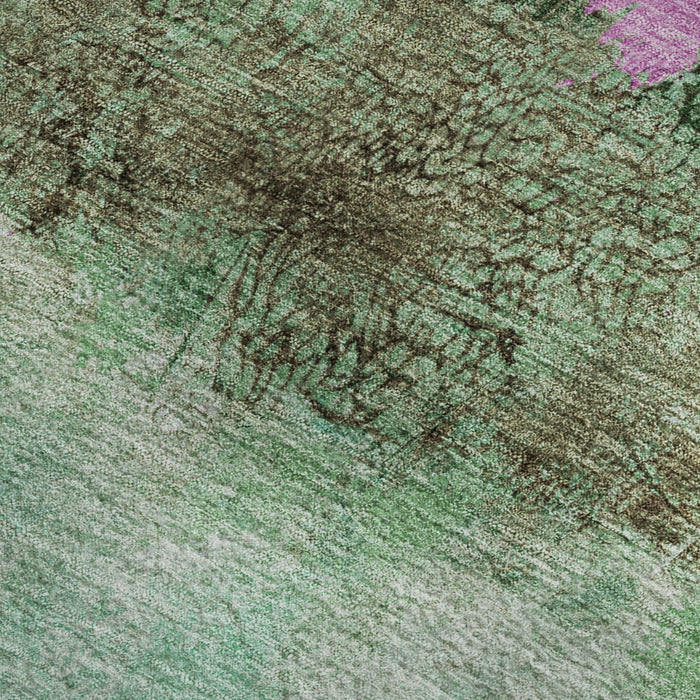 10' X 14' Abstract Washable Area Rug With UV Protection (698053) - Green / Teal / Pink