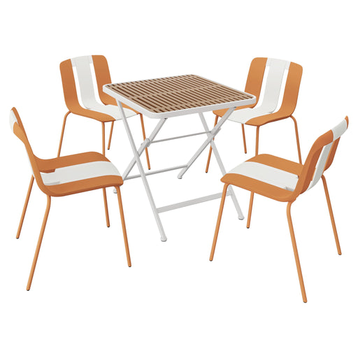 Giga 5-piece outdoor set with four modern striped single chairs and a folding square table, ideal for patio or garden seating.